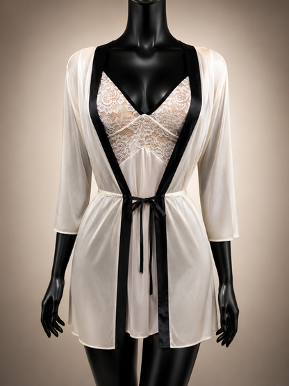Moon Seduction Set Ivory robe front with black trim