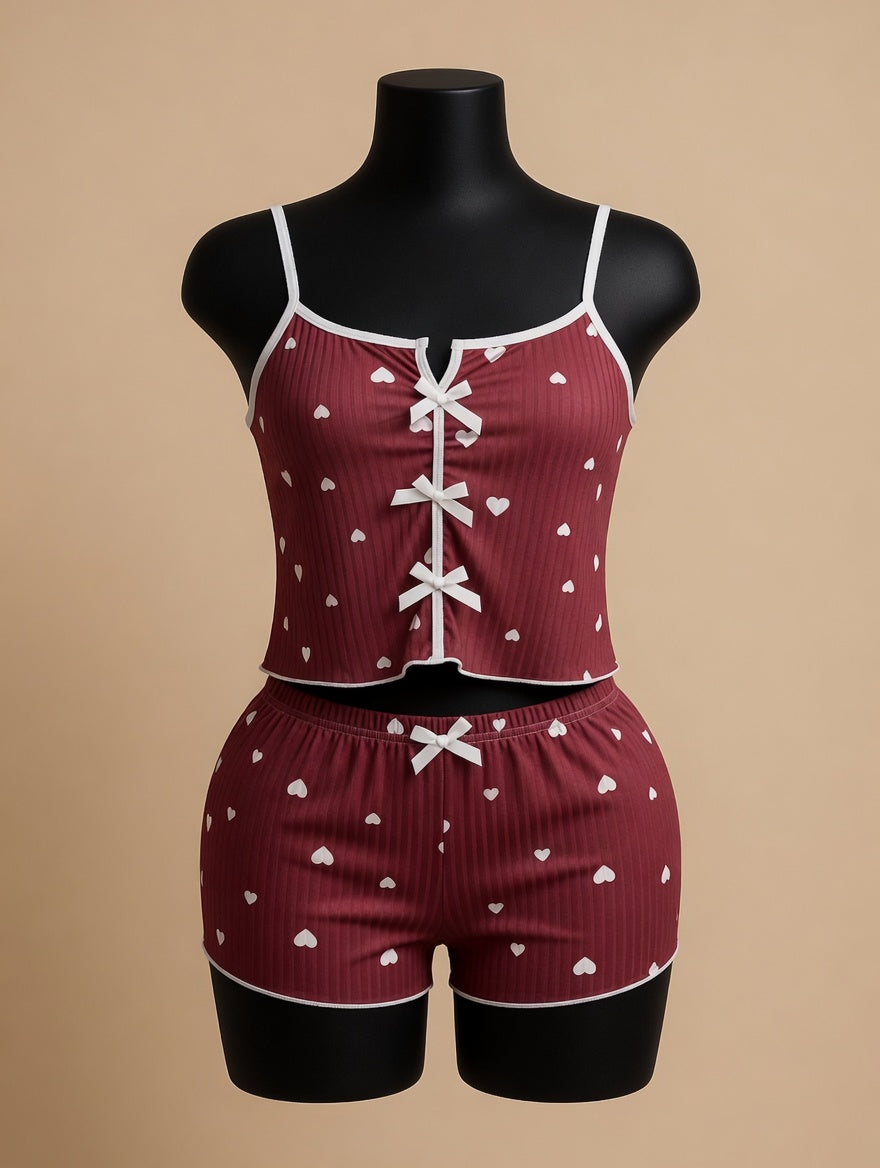 Sweetheart Dream Set Burgundy white hearts front