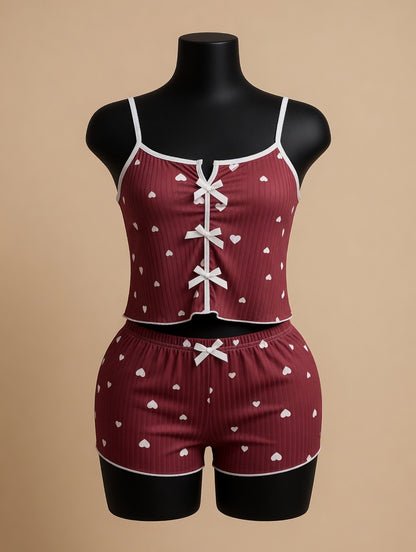 Sweetheart Dream Set Burgundy white hearts front