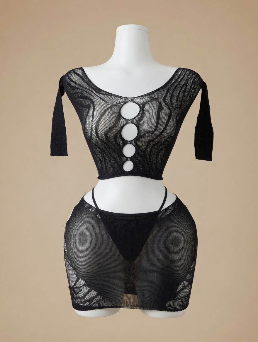 Midnight Obsession Wave Mesh Bodysuit front