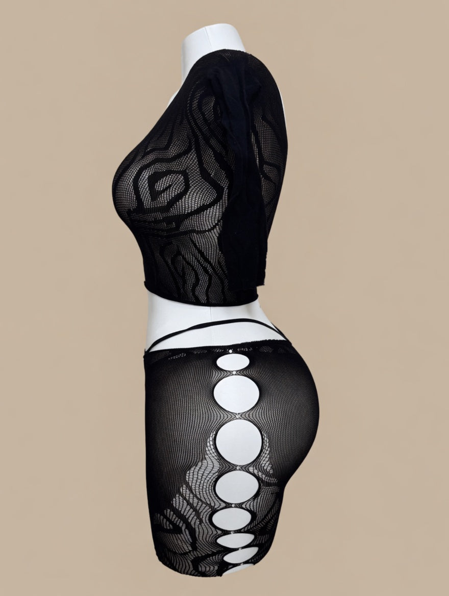 Midnight Obsession Wave Mesh Bodysuit side