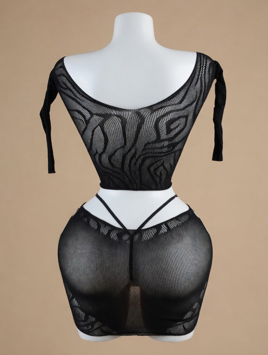 Midnight Obsession Wave Mesh Bodysuit back